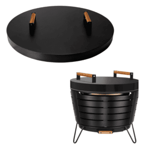 FEBTECH Firepit Snuffer Lid Compatible for Tiki Firepit - Carbon Steel Tabletop Fire Pit Cover with 2 Heat Resistant Wooden Handles - Tiki Fire Pit Accessories Ideal for Family Gatherings