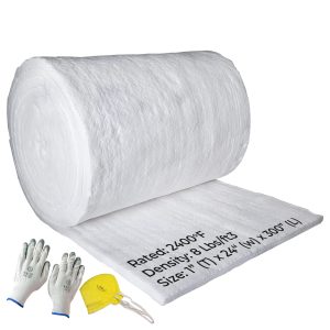 Ceramic Fiber Insulation Blanket Roll, 1" x 24" x 25', 2400F 8# Density, Fireproof Insulation Blanket for Stove Forge Oven Foundry Furnace Chimney Fireplace Insulation, Dishwasher Insulation Blanket