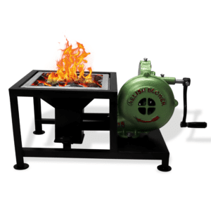 SIMOND STORE Blacksmith's Forge Pedal Type Handle Hand Blower for Knife Making Blacksmithing Forging Tools Equipment - Coal Forge Fire Pot Furnace, Cooking & BBQ Attachment with BBQ skewers Stand