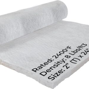 Ceramic Fiber Insulation Blanket, 2" Thick x 24? x 12", 2400F 8#, High Temperature Fireproof Insulation Baffle for Stove, Forge, Furnace, Kiln, Chimney, Fire Brick, Fireplace, Pizza Oven Insulation