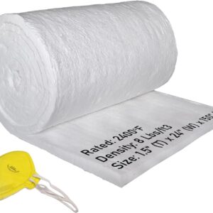 Simond Store Ceramic Fiber Blanket, 8# 2400F, 1.5"x24"x150", High Temperature Insulation Baffle for Forge Furnace Kiln Chimney Wood Stove Fireplace Pizza Oven Insulation, Dishwasher Insulation Blanket