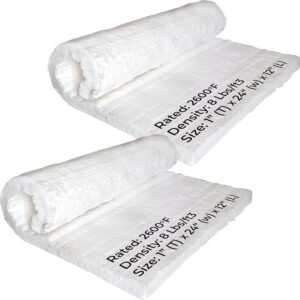 Simond Store 2 Pcs Ceramic Fiber Insulation Roll, 8# Density 2600F, 1" X 12" X 24" Fireproof Insulation Blanket for Pizza Oven Forge Foundry Furnace Wall Fireplace and Dishwasher Insulation - 2 Pieces