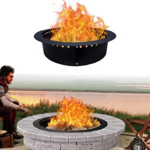 FEBTECH - Smokeless Fire Pit Insert - Steel 46" Round Foldable Fire Pit Ring with Air Vents and Coller Support - DIY Fire Ring in or Above Ground for Outdoor Garden Patio Bonfire Camping Accessories