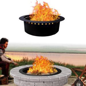 FEBTECH - Smokeless Fire Pit Insert - Steel 36" Round Foldable Fire Pit Ring with Air Vents and Coller Support - DIY Fire Ring inAbove Ground for O or utdoor Garden Patio Bonfire Camping Accessories