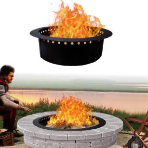 FEBTECH - Smokeless Fire Pit Insert - Steel 42" Round Foldable Fire Pit Ring with Air Vents and Coller Support - DIY Fire Ring in or Above Ground for Patio Garden Outdoor Bonfire Camping Accessories