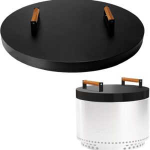 FEBTECH Firepit Snuffer Lid Compatible For Solo Stove Yukon 2.0 & 1.0 - Carbon Steel Camping Stove Lid With 2 Heat Resistant Wooden Handles - Yukon Solo Stove Accessories For Outdoor Camping
