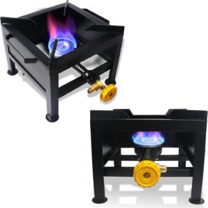 large Propane Burner Gas Stove - High Pressure Square Single Burner Outdoor Patio Stove Propane Wok Burner Heavy Duty Outdoor Gas Burner With Regulator & Hose For Crawfish Boiler, Turkey Fryer