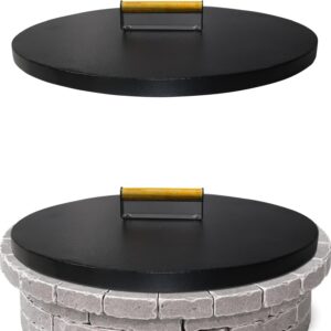 Firepit Snuffer Lid 28" - Rust Resistant Powder Coated 16 Gauge Carbon Steel Fire Pit Cover Round With Ergonomic Wooden Handle - Perfect Fit for Firepit Inside Dia Up to 26"