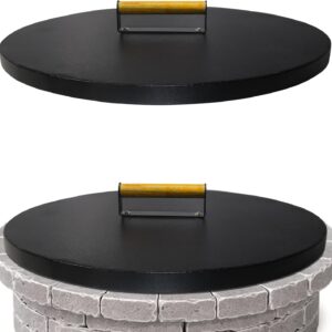 SIMOND STORE - Snuffer Lid 30" ? 2MM Powder Coated Carbon Steel Fire Pit Cover Round With 1 Ergonomic Wooden Handles - Compatible for Fire Pit Inside Dia Up to 28"