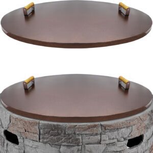 38 Inch Fire Pit Lid - Powder Coated 16 Gauge Carbon Steel Round Fire Pit Lid with 2 Convenient Wooden Handles ? Compatible for Fire Pits Inside Diameter of up to 36 inches