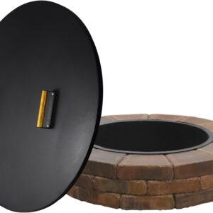 Febtech 38 Inch Solid Firepit Shield - 16 Gauge Heat Resistant Coated Carbon Steel Fire Pit Cover Round with 2 Ergonomic Wooden Handles - Fit for Fire Pit Inside Dia Up to 36"