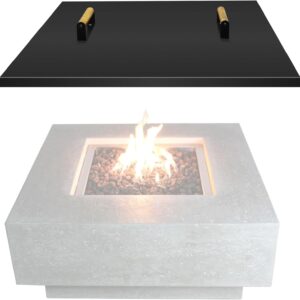 Febtech -28" Square Fire Pit Snuffer Lid - Carbon Steel Fire Pit Pan Lid for 26" FirePit- Steel Fire Pit Cover with Wooden Handles Fire Pit Shield for Outdoor Fire Pit Burner Cover Camping Accessories
