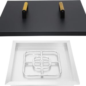 Febtech - 21" Fire Pit Snuffer Lid - Square Carbon Steel Fire Pit Cover for 19" Fire Pits, Heat-Resistant Coating Fire Pit Lid Square, Fire Pit Pan Lid with Wooden Handles, Outdoor Fire Pit Accessory