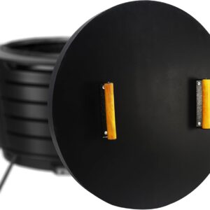 FEBTECH Firepit Lid Round 25.5 inch Compatible for 25" Smokeless Fire Pit - 16 Gauge Carbon Steel Solid Firepit Cover with 2 Wooden Handles - Keep Your Fire Pit Clean and Protected Year-Round