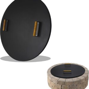 Febtech 30" Fire Pit Protector Lid - 16 Gauge Solid Carbon Steel Firepit Cover Round with Dual Wooden Handles & Heat Resistant Coating ?Recommended for Fire Pit Inside Up to 28"