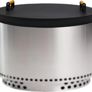 FEBTECH Firepit Lid Round 27.5 inch - Perfect Fit for 27" Smokeless Fire Pits - 16 Gauge Carbon Steel Firepit Shield with 2 Wooden Handles - Ensure Your Firepit Remains Protected from Outdoor Elements