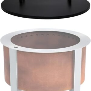 FEBTECH Fire Pit Cover Round 35" - Recommended for 34.5 Inch Smokeless Fire Pit - 16 Gauge Carbon Steel Shield with Heat Resistant Coating - Multi Purpose Tabletop Fire Pit Lid for Outdoor Fire Pits