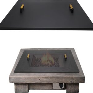 Febtech -38" Square Fire Pit Snuffer Lid - Carbon Steel Fire Pit Pan Lid for 36" FirePit- Steel Fire Pit Cover with Wooden Handles Fire Pit Shield for Outdoor Fire Pit Burner Cover Camping Accessories