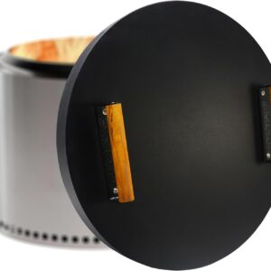 FEBTECH Firepit Lid Round 20 inch - Perfect Fit for 19.5" Smokeless Fire Pits - 16 Gauge Carbon Steel Firepit Shield with 2 Wooden Handles - Ensure Your Firepit Remains Protected from Outdoor Elements