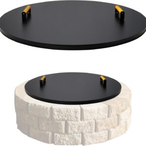 Febtech Fire Pit Cover Round 36" - Heat Resistant Coated 16 Gauge Carbon Steel Fire Pit Protector Shield With Dual Wooden Handles - Perfect for Fire Pit Inside Up to 34"