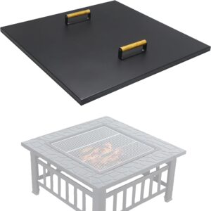 Febtech -30" Square Fire Pit Snuffer Lid - Carbon Steel Fire Pit Pan Lid for 28" FirePit- Steel Fire Pit Cover with Wooden Handles Fire Pit Shield for Outdoor Fire Pit Burner Cover Camping Accessories