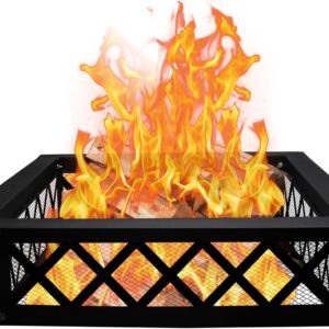 FEBTECH Smokeless Fire Pit Ring Insert ?36? OD & 30? ID Square Cross Weave Design Heavy Carbon Steel Bonfire Ring with in-Built Spark Protective Mesh ? Perfect Insert for Camping & Outdoor Gatherings