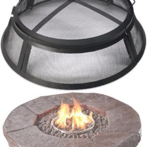 Febtech- Fire Pit Screen 30 inch Round - Heavy Duty Ember Arrester Fire Pit Spark Screen Steel Mesh Cover - Fire Pit Spark Screen Round with Hook for Outdoor Fire Pit Ring Cover & Fire Pit Insert