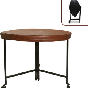 30" Round Folding Table w/ Lockable Wheels -Heavy-Duty Indoor & Outdoor Round Table, Folding Round Table w/Leather Top for Round Tables for Parties, Camping Round Foldable Table & Dinning Room Tables
