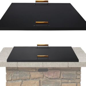 42" Fire Pit Lid Square - 1.5 mm Thick Square Fire Pit Cover Fits Up To 40" Firepit - Heat Resistant Metal Firepit Cover W/ 2 Wooden Handles For Outdoor Patio Fire Pit Table & Brick Firepit