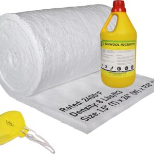 Ceramic Fiber Blanket and Rigidizer for Ceramic Fiber Coating | 8# 2400F, 1.5" x 24" x 150" & 2300F 1 Gallon, for Fireproof Insulation of Wood Stove Forge Furnace Fireplace Kiln Pizza oven
