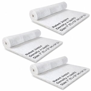 Ceramic Fiber Insulation Blanket, 4# Density 2400F, 1" x 12"x 24”, 3 Pack | High Temperature Fireproof Insulation Baffle for Stove, Forge, Furnace, Kiln, Fireplace